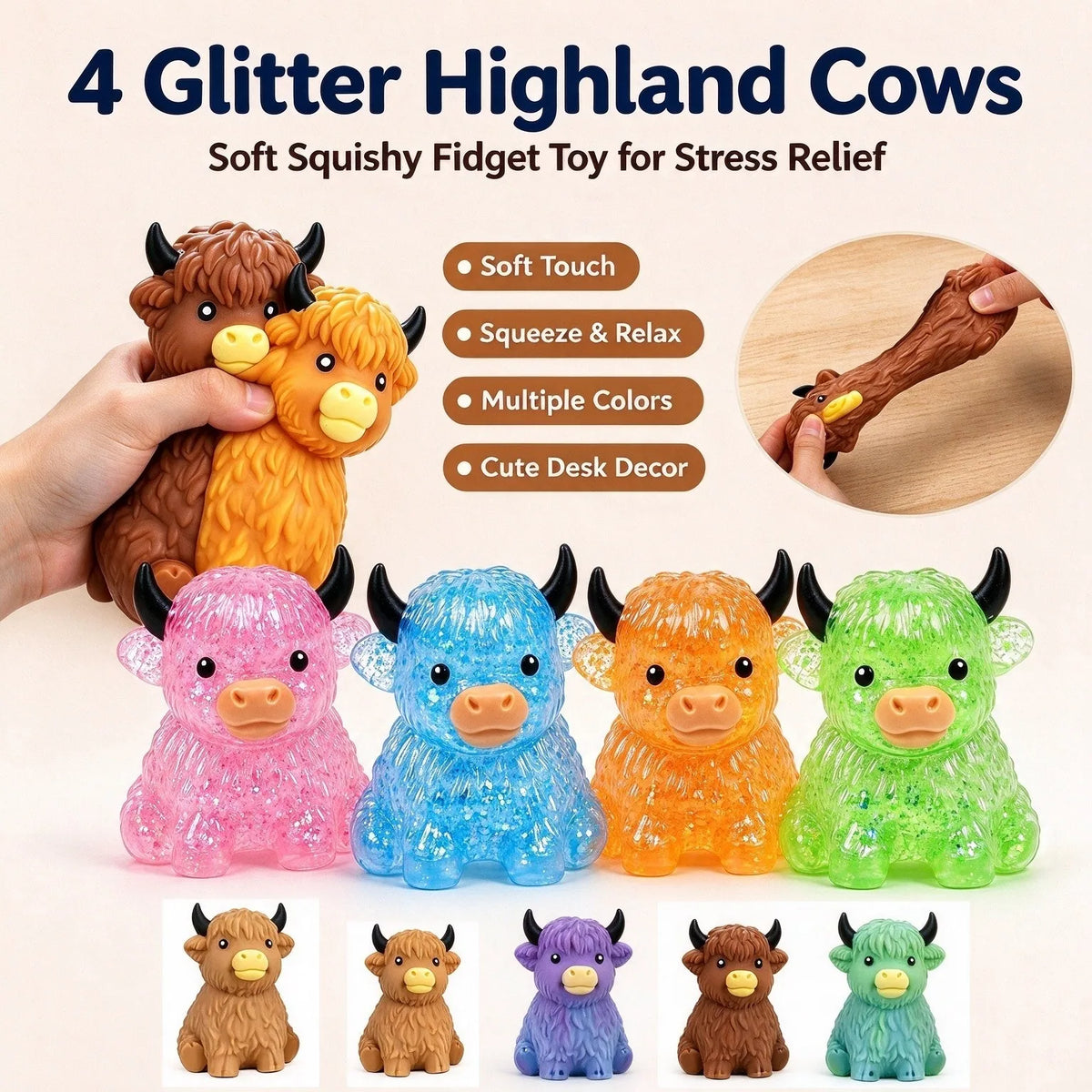 Glitter Highlander Cow Squishies