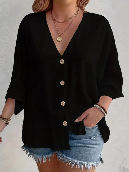 Plus Size to 5XL, V-Neck, Loose Assymetrical Long Sleeve,  Loose fit T-Shirt