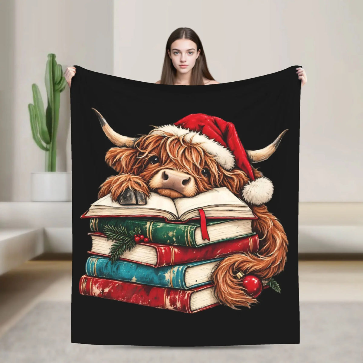 Christmas Highland Cow Fleece Blanket t for Home 150*125cm Piece. 25 Different Prints