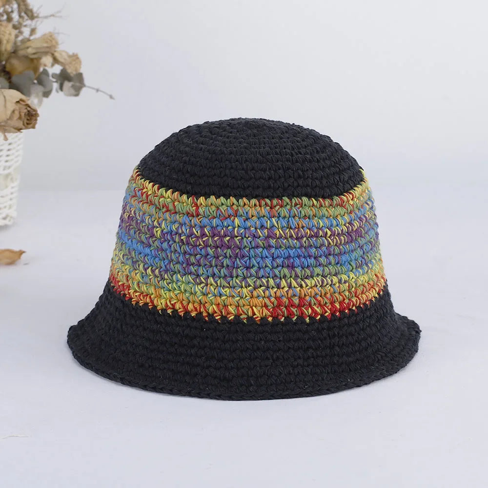 Bright Colored Floweed Crocheted Fisherman Hat