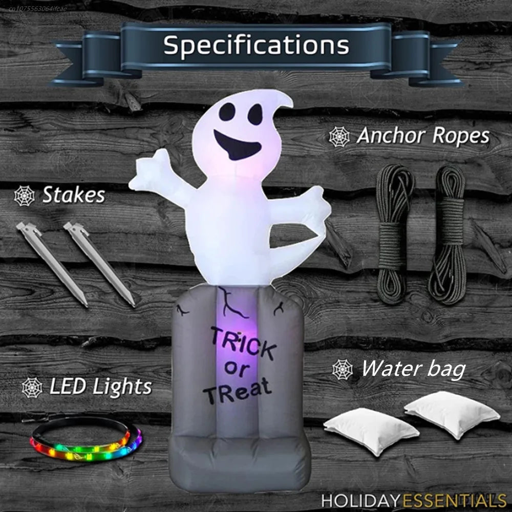 6.5 Feet Halloween Inflatable Pumpkin Ghost Tombstone, Decorations with Built-in LED Lights and Inflatable fan