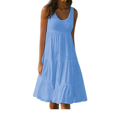 Sizes to 5XL, Casual Boho Tank Top Neck, Sleeveless, Tiered Ruffles, Oversized Loose Dress
