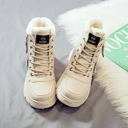 Short Snow Boots, Anti‑Slip, Warm Fur Lined, Lace-Up Casual Ankle Boots, Come in Black, White, Tan
