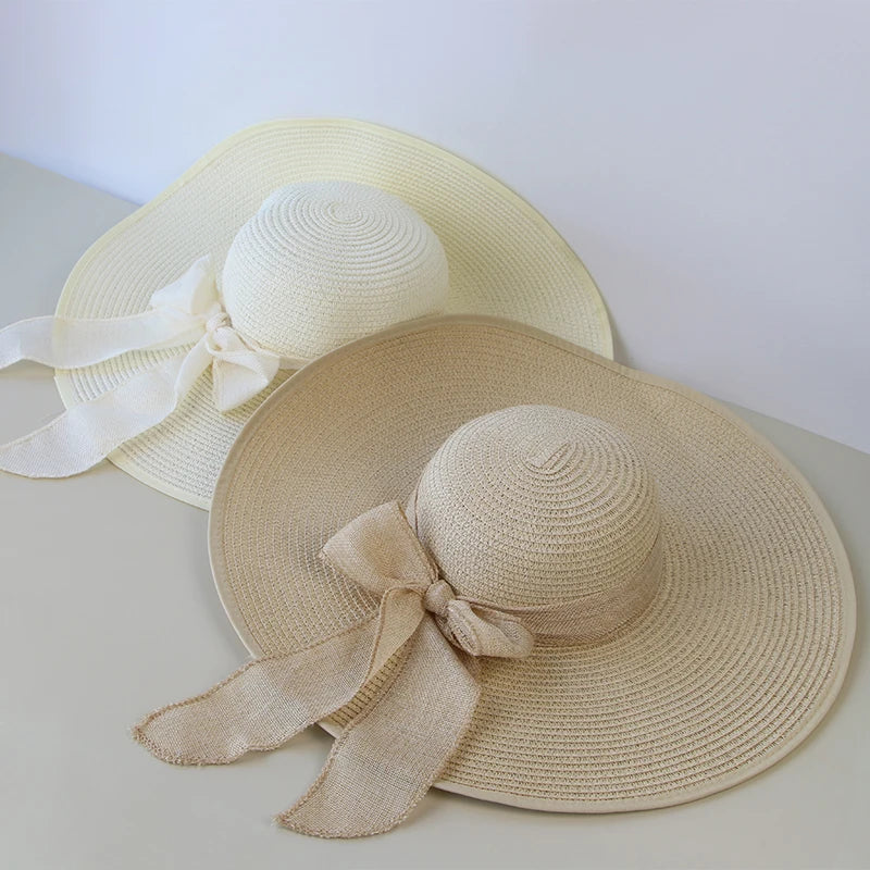 Straw Hat Bowknot Wide Brim Floppy Panama Hats Various colors