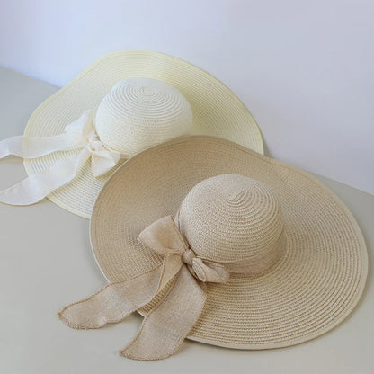 Straw Hat Bowknot Wide Brim Floppy Panama Hats Various colors