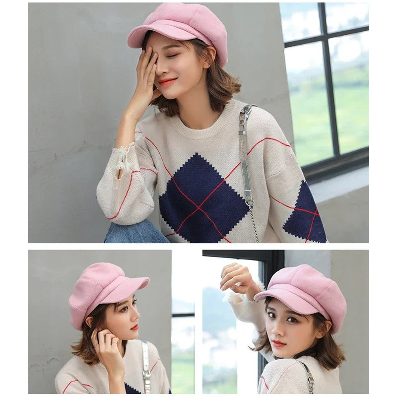 Woolen Octagonal Beret Duckbill Hat Beret British Style