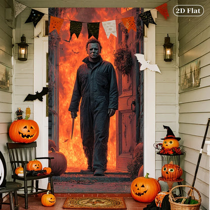 2D door banner, Halloween door cover 70.8 by 30.4 inches- polyester indoor/outdoor decoration with Michael Myers mask design