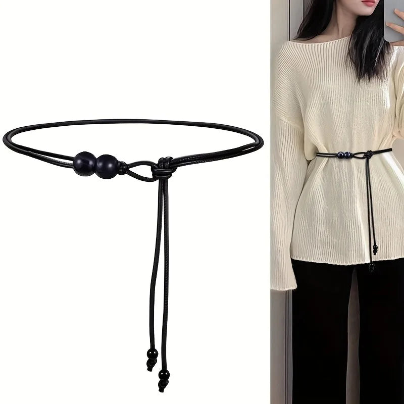 1pc Boho Waist Cincher Adjustable Slim Belt with Brown Bead Accents In various Colors
