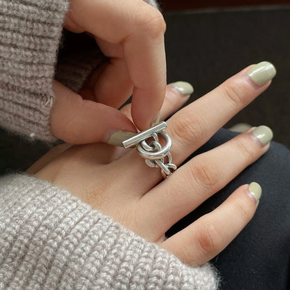 Sterling Silver Rings INS Fashion Vintage Hollow Lines  Adjustable  Jewelry