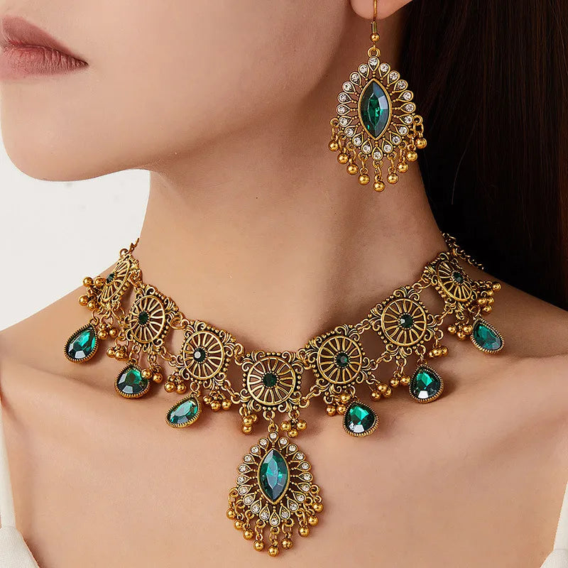 Vintage Dubai Indian Tassel Beaded Pendant Jewelry Sets Dangle earrings that match Necklace Pendant