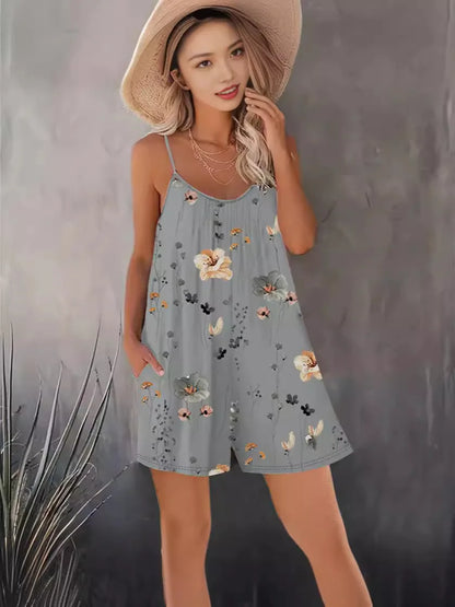 Sizes to 2XL, Boho Bib Shorts, Printed, Sleeveless Jumpsuit, Spaghetti Straps, 11 Different Designs