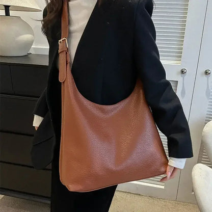 Leather Tote Bag Large High Capacity Shoulder Bag, White, Dark Brown, Reddish Tan, and Black
