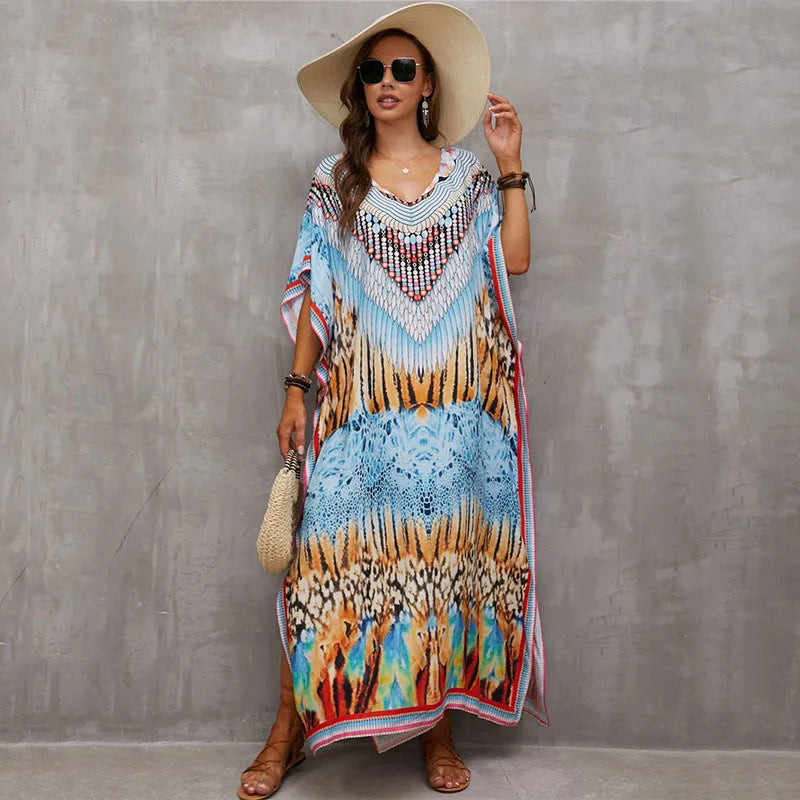 Plus Size Kaftan Dresses for Lounging or Cover-Up at the Beach. Several Designs