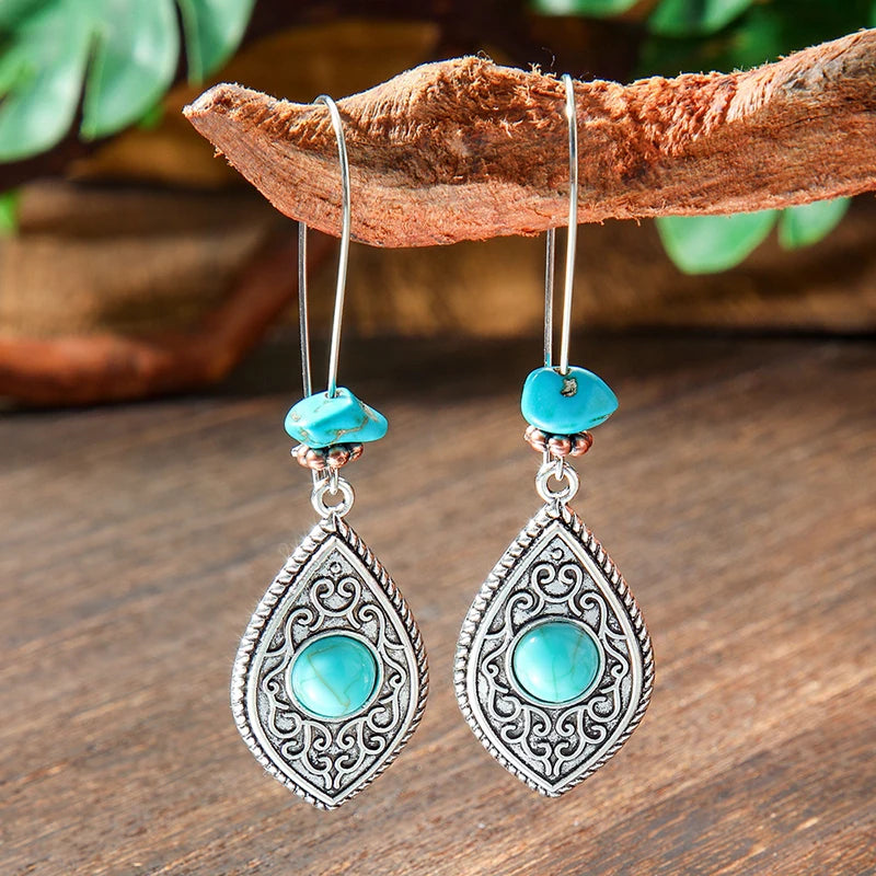 Vintage Tibetan Silver Geometric Turquoise Drop Dangle Earrings. 34 Variations