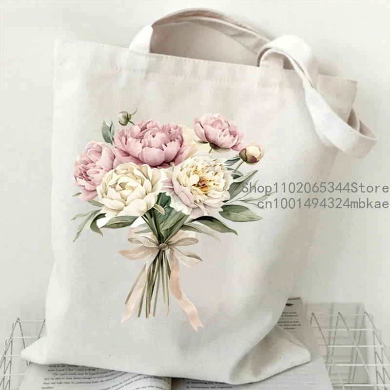 Aesthetics Peony Graphic Canvas Tote Bag . ALSO GREAT FOR GIFT BAG---WHY USE PAPER????