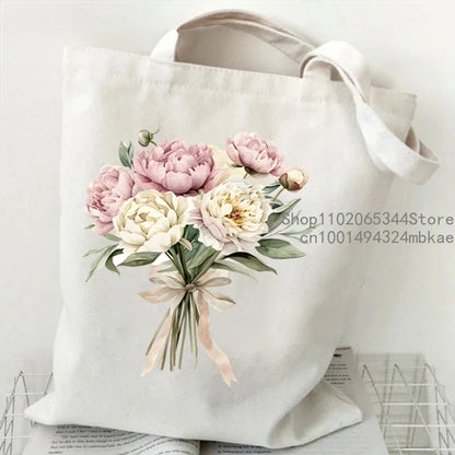 Aesthetics Peony Graphic Canvas Tote Bag . ALSO GREAT FOR GIFT BAG---WHY USE PAPER????