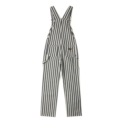 Sizes to 2XL American Retro Striped Denim Overalls Classic Fit Workwear Pants