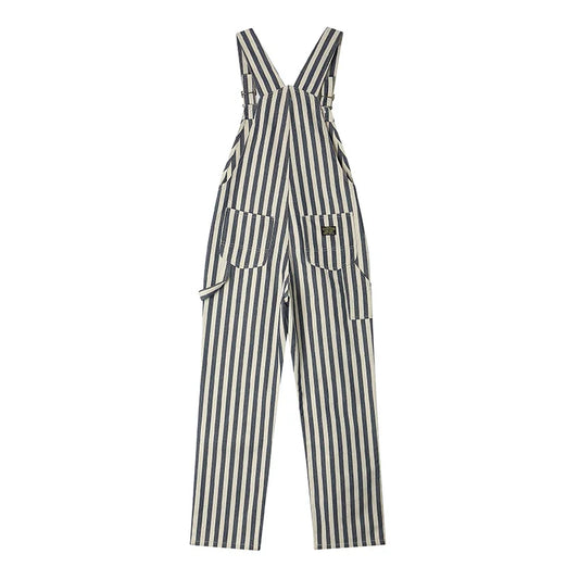Sizes to 2XL American Retro Striped Denim Overalls Classic Fit Workwear Pants