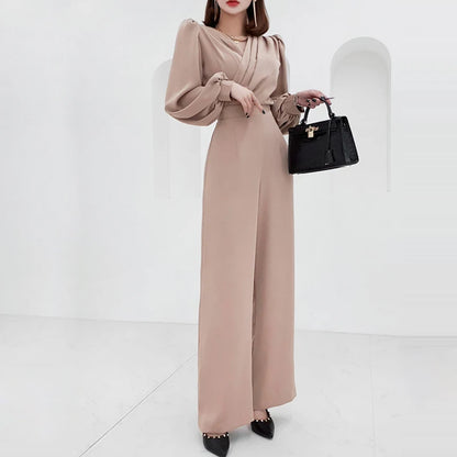 Elegant Business Jumpsuit Women Wide Leg Long pants Long Sleeves Casual High Waist