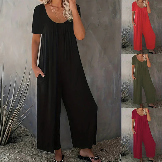 Sizes to 5XL  Jumpsuit, Short Sleeve, U neckline, with pockets. 5 colors