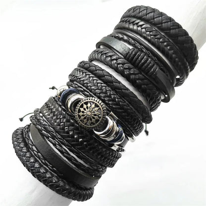 10 Pcs/set Black Wrapped and Woven Handmade Bracelets Male or Women Leather Bracelets