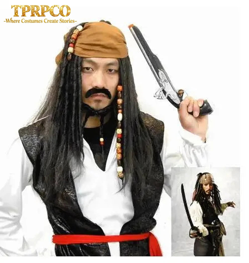 Pirate Captain Jack Sparrow Wig and Hat, Pirates of the Caribbean Cosplay Accessories