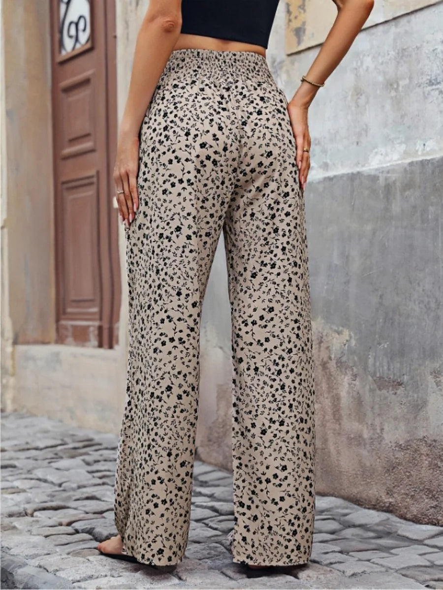 Sizes to 2XL Wide Leg Pants Boho Elastic High Waisted with Drawstring Loose Pants