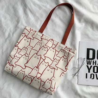 Cute Cat Tote Bag with zipper closure