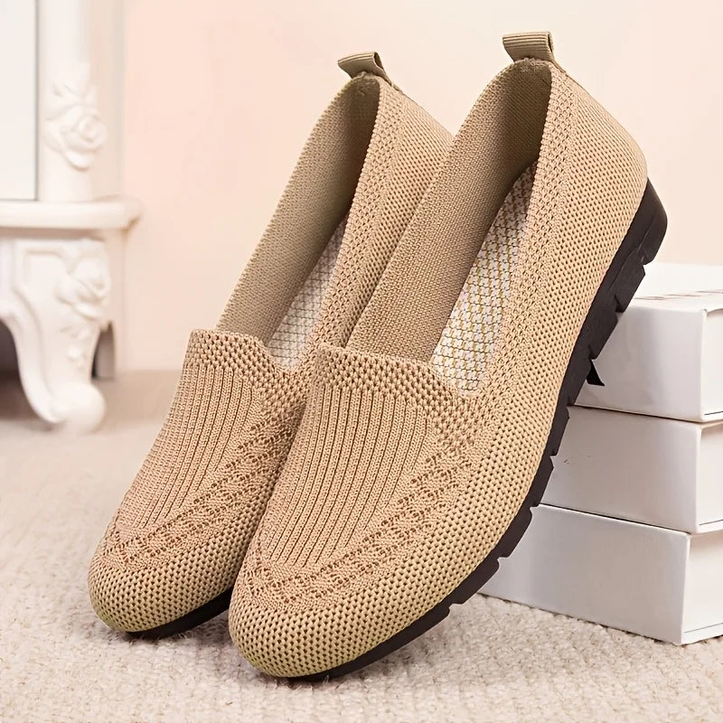 Women's Solid Color Knit Loafers Lightweight,  Anti Slip Flat Shoes for Casual Wear, Come in 4 colors