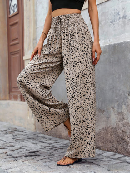 Sizes to 2XL Wide Leg Pants Boho Elastic High Waisted with Drawstring Loose Pants