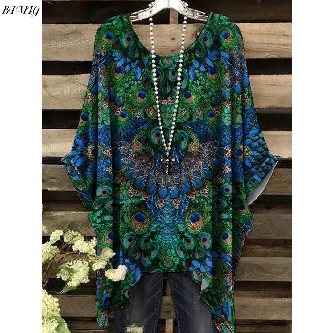 30 Different Style Bohemian Floral Tunics Plus Size to 3XL, 30 Vibrant Colors, Open Round Neck, Hankie Hem, Loose baggy sleeves