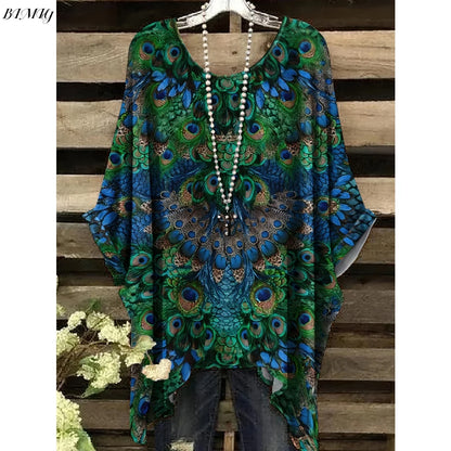 30 Different Style Bohemian Floral Tunics Plus Size to 3XL, 30 Vibrant Colors, Open Round Neck, Hankie Hem, Loose baggy sleeves