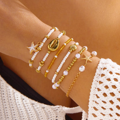 6 Pcs Bohemian Shell Starfish Beaded Bracelet