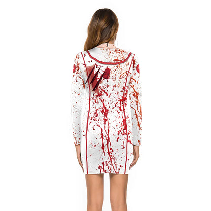Bloody Nurse Cosplay Costume Dress Long Sleeves Sexy Tight Nurse Uniform and Skeleton Uniform.  Plus others