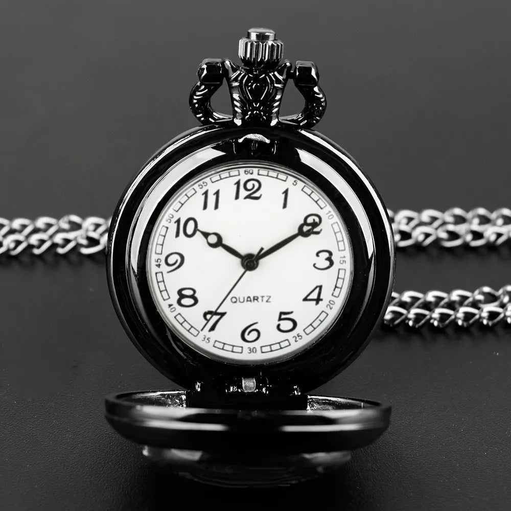 Unique Vintage Black Crow Mini Quartz Pocket Watch, Necklace Pendant With World Time Feature,