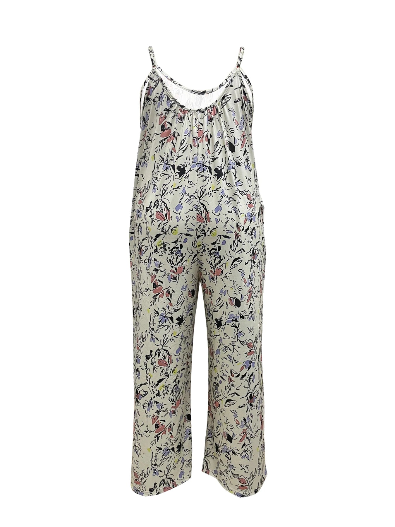 Sizes to 5XL, Casual Sleeveless, Wide-Legged One Piece Jumpsuit with Pockets,