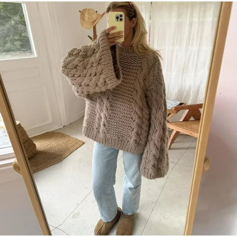 Long Sleeve Prairie Sweater Chic Solid Vintage Oversize Turtleneck Pullover