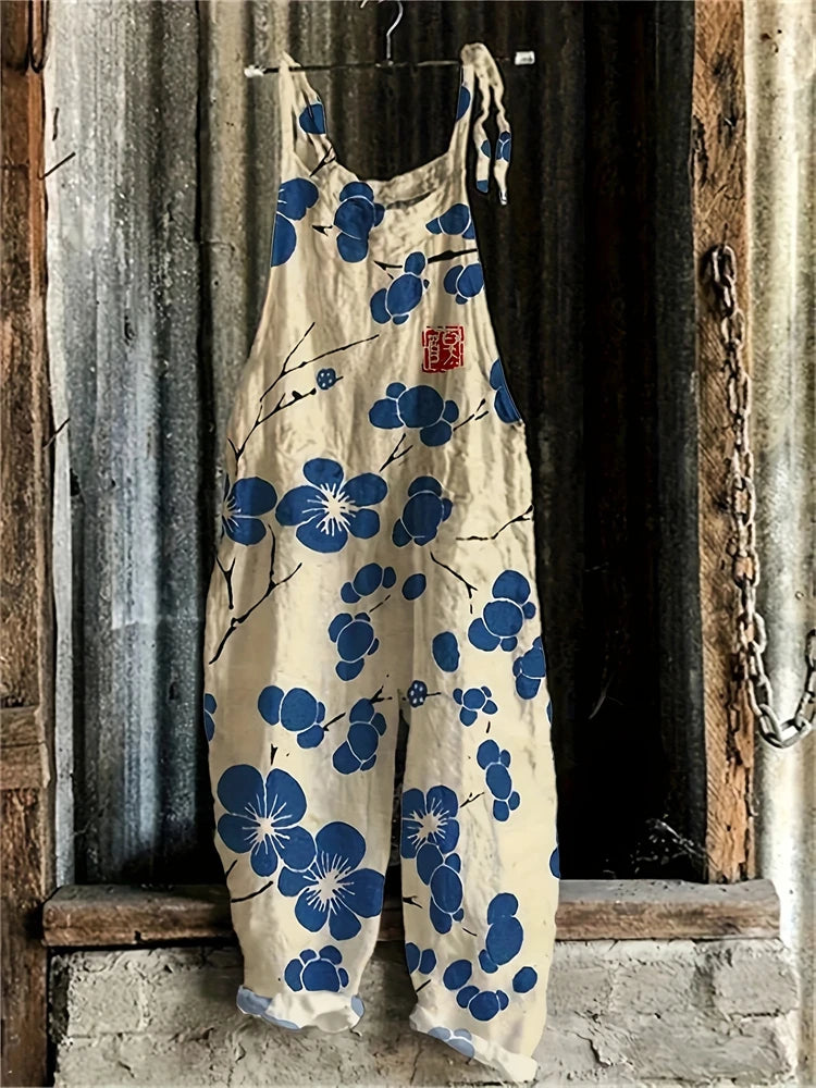 Sling Jumpsuit, Tie String Straps, Floral Printed, Wide Leg Pants, Casual Outdoor, Loose,  Comfortable, Breathable