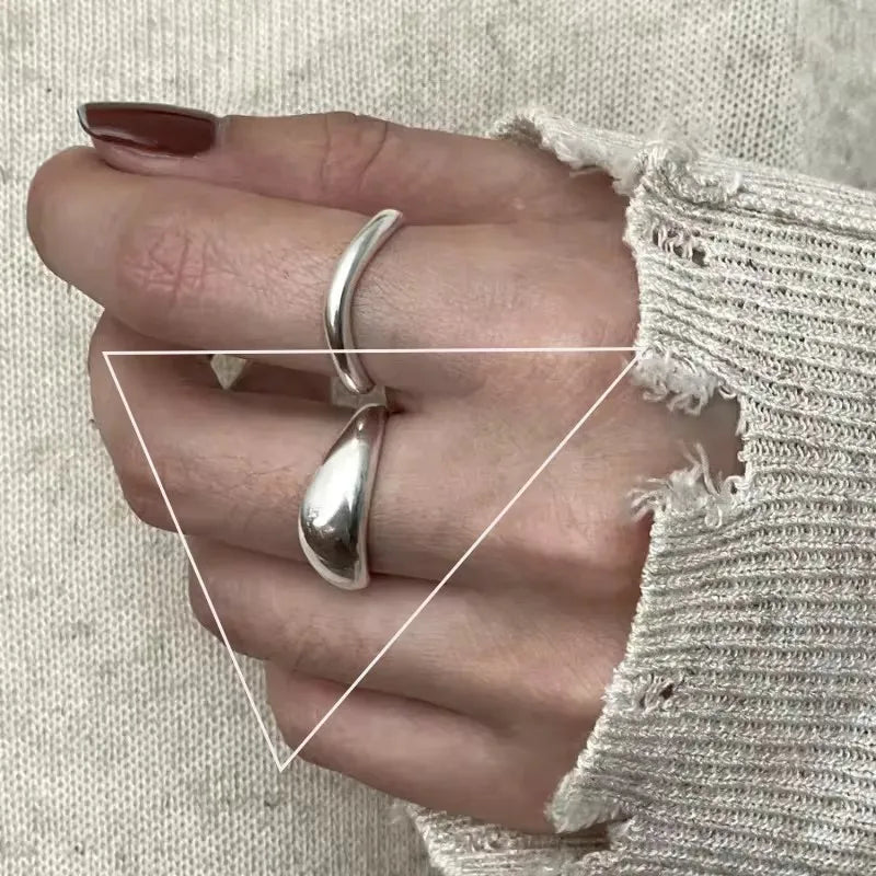 Sterling Silver Rings INS Fashion Vintage Hollow Lines  Adjustable  Jewelry