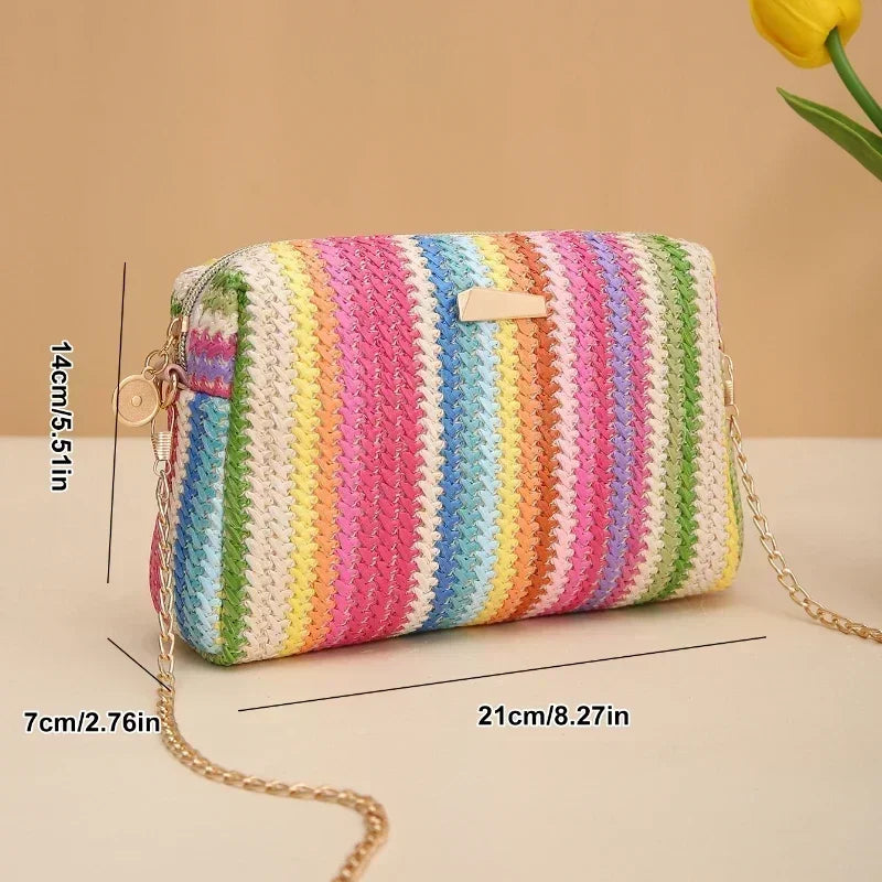 Small Rattan Knit Flap Bag with cross shoulder chain 6 colors