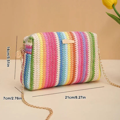 Small Rattan Knit Flap Bag with cross shoulder chain 6 colors
