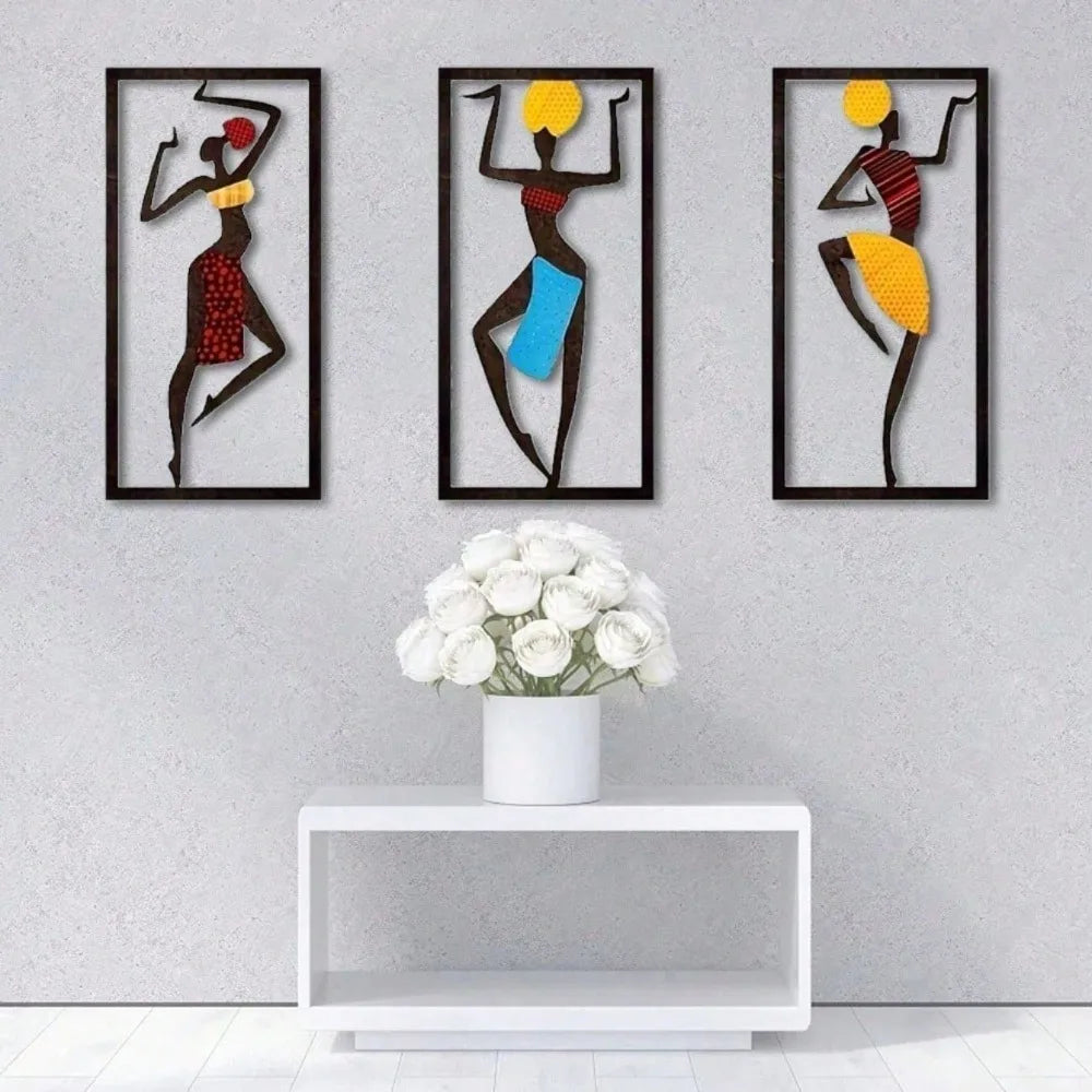 Boho Chic Bohemian Wall Hanging - African Dancer Sculpture, Mid-Century Fiber Art