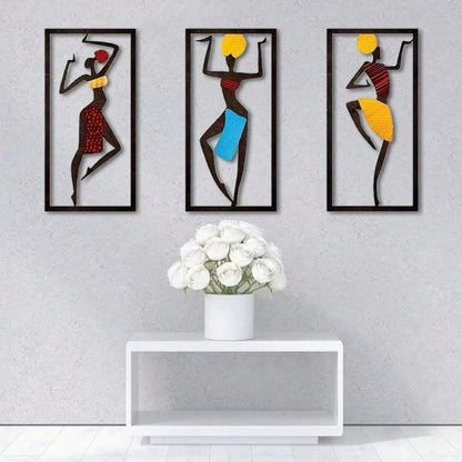 Boho Chic Bohemian Wall Hanging - African Dancer Sculpture, Mid-Century Fiber Art