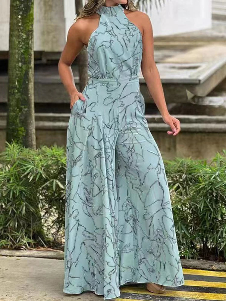 Elegant Sleeveless Halter Jumpsuit in 8 Colors, Wide Leg Long Pant Summer Clothing