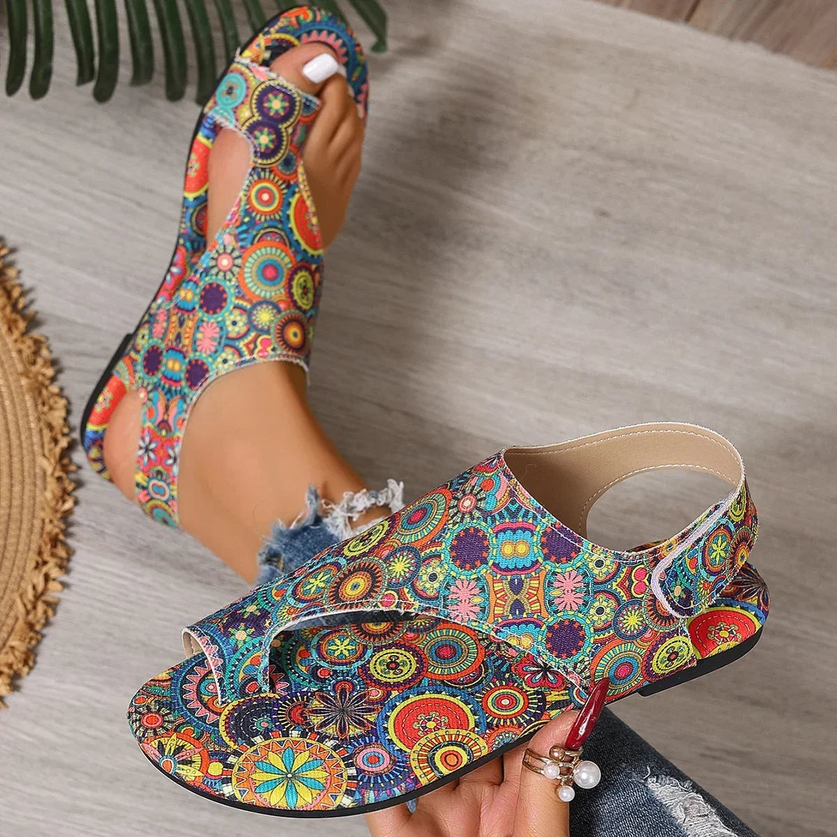 Comfortable flat Boho Romanesque Shoes , Easy attach velcro