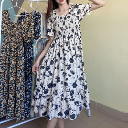 14 Patterns Elastic Waist Chiffon Dress  Short Sleeve Pleated A-line Dresses