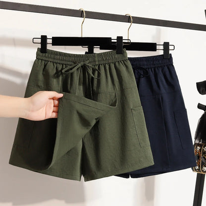 Sizes to 4XL  High-Waisted Casual Shorts Skirt With Elastic Waistband and a Cover Flap