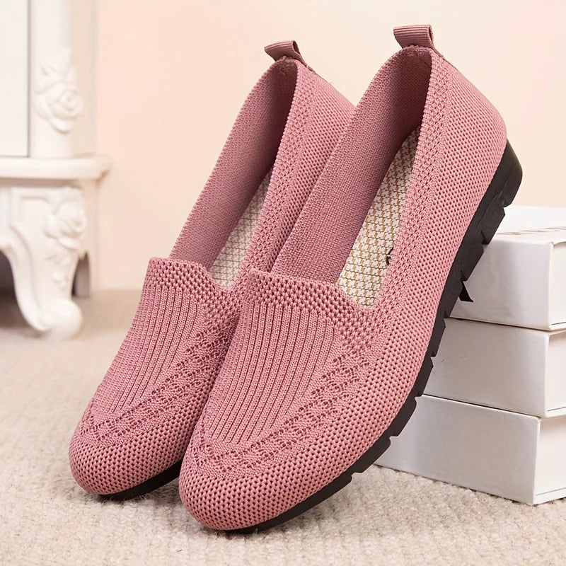 Women's Solid Color Knit Loafers Lightweight,  Anti Slip Flat Shoes for Casual Wear, Come in 4 colors