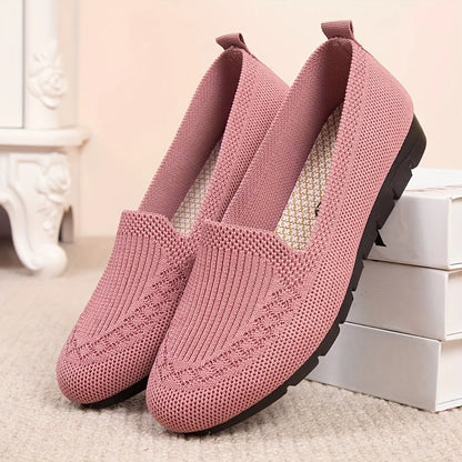 Women's Solid Color Knit Loafers Lightweight,  Anti Slip Flat Shoes for Casual Wear, Come in 4 colors