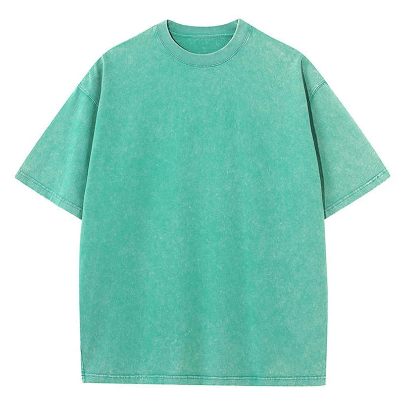 Cotton Washed T-shirt Casual Vintage Short Sleeve